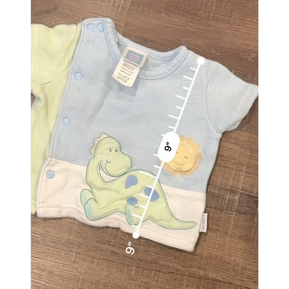 Vtg Little Me 3M Dinosaur Sun Applique Side Snap Pastel Colorblock Ribbed Top